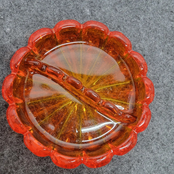 Viking Orange Starburst Glass Ashtray 6.5" Round Dish Trinket Mid Century Art - Picture 11 of 15